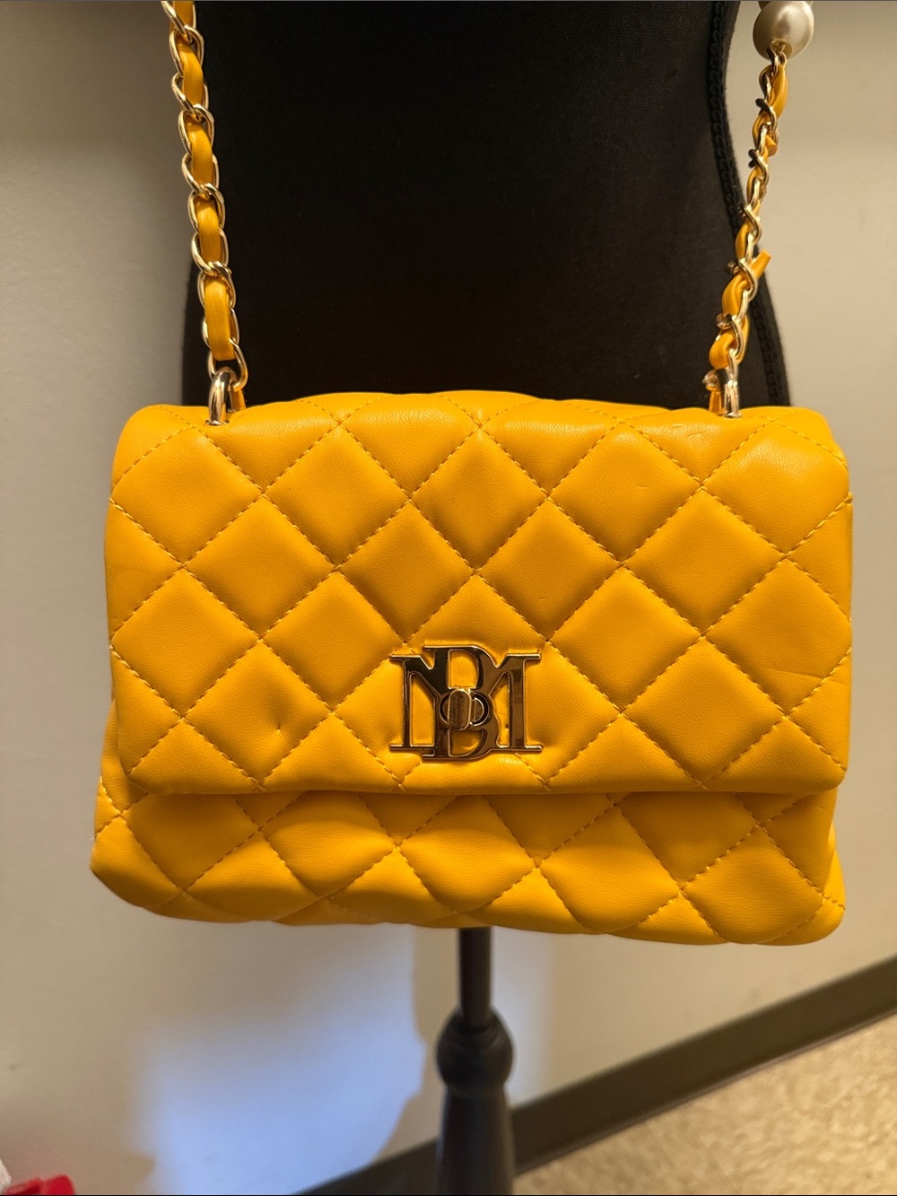 Badgley Mischka Mustard Quilted Chain Shoulder Bag